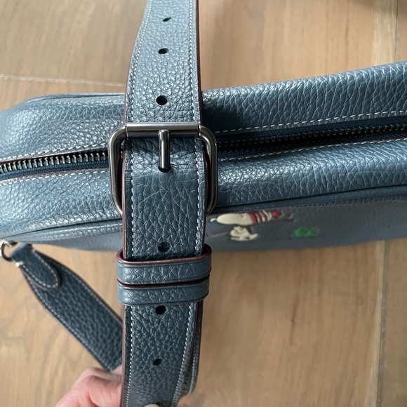 Coach X Peanuts Jaime Camera Bag with Snoopy Ski Motif, Blue Pebbled Leather - Picture 8 of 13